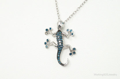 Blue Diamonds Gecko Sterling Silver Necklace