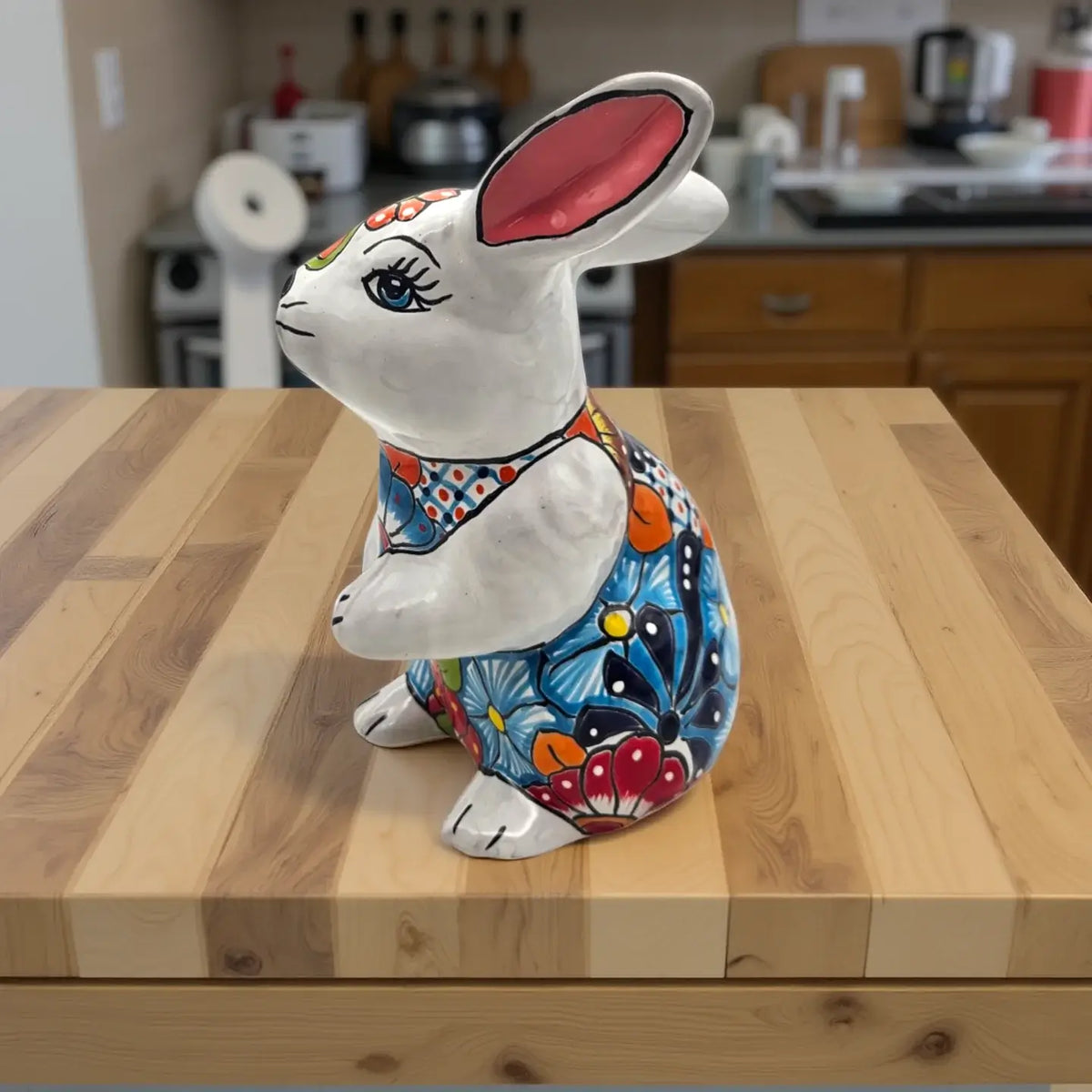 Talavera Bunny Statue | Colorful Hand-Painted Mexican Rabbit Decor