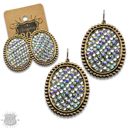 Rhinestone filled oval earring - LC