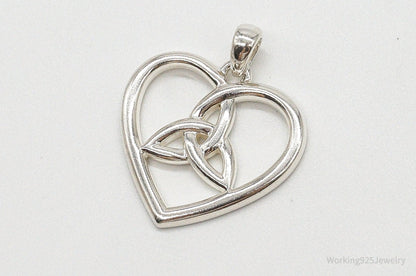 Vintage Large Ireland Celtic Heart Sterling Silver Pendant