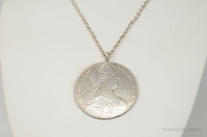 Antique 1780 M. Theresia Austrian Silver Thaler Coin Necklace