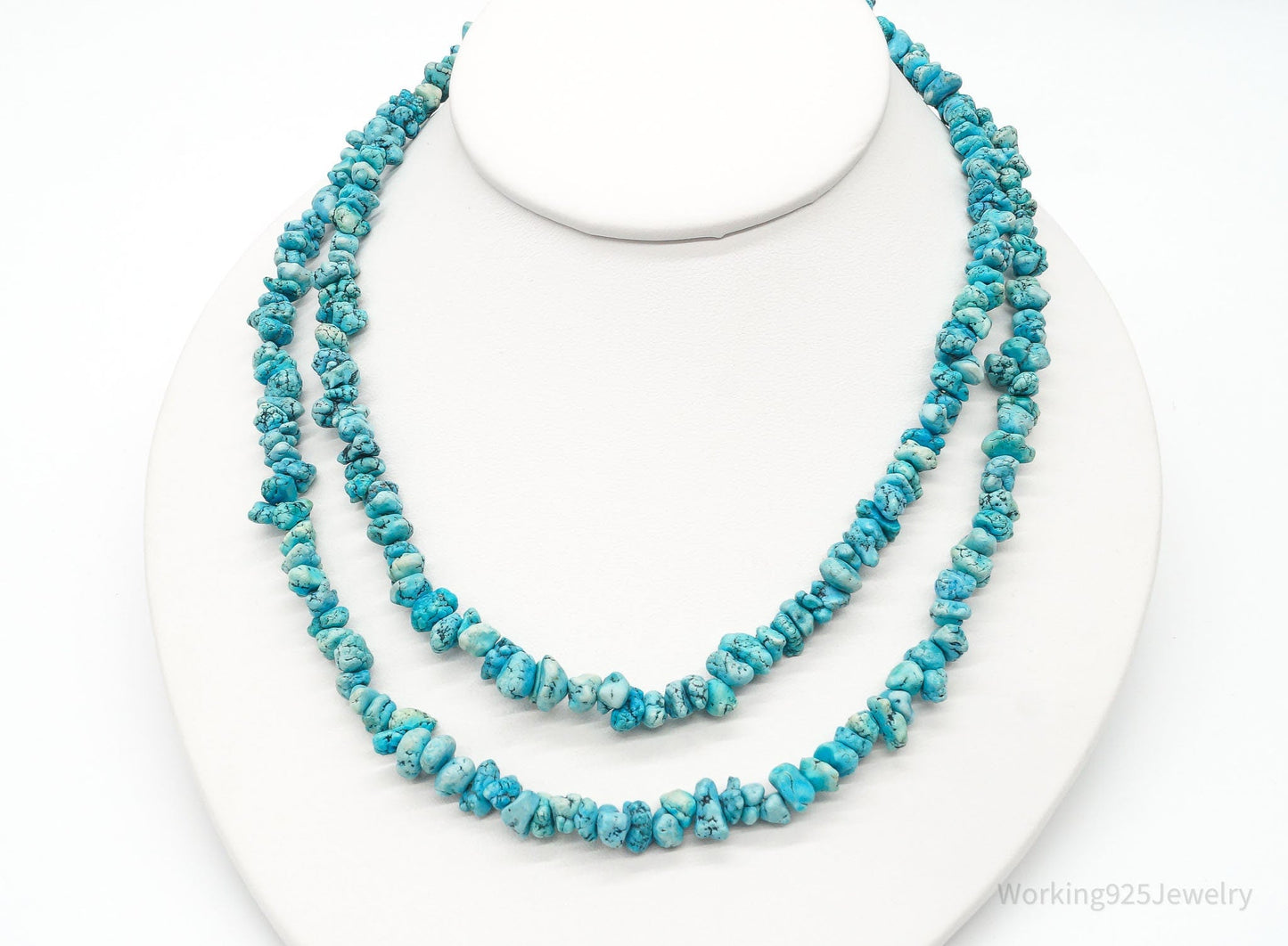 Long Vintage Southwestern Turquoise Nugget Beads String Necklace 36"