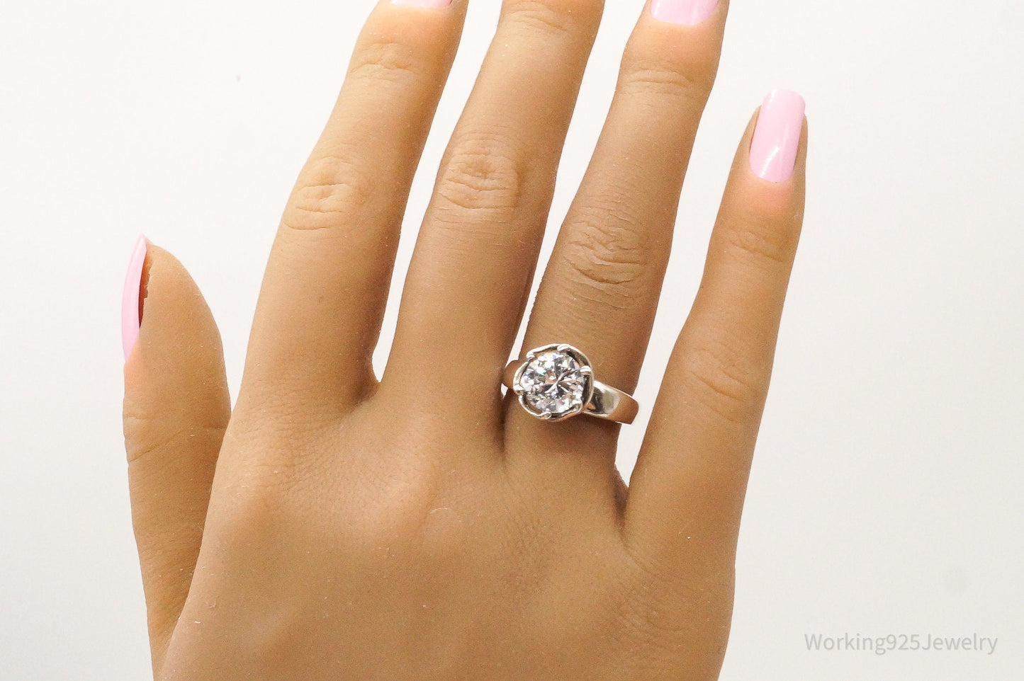 Vintage Cubic Zirconia Sterling Silver Ring - Size 7.75