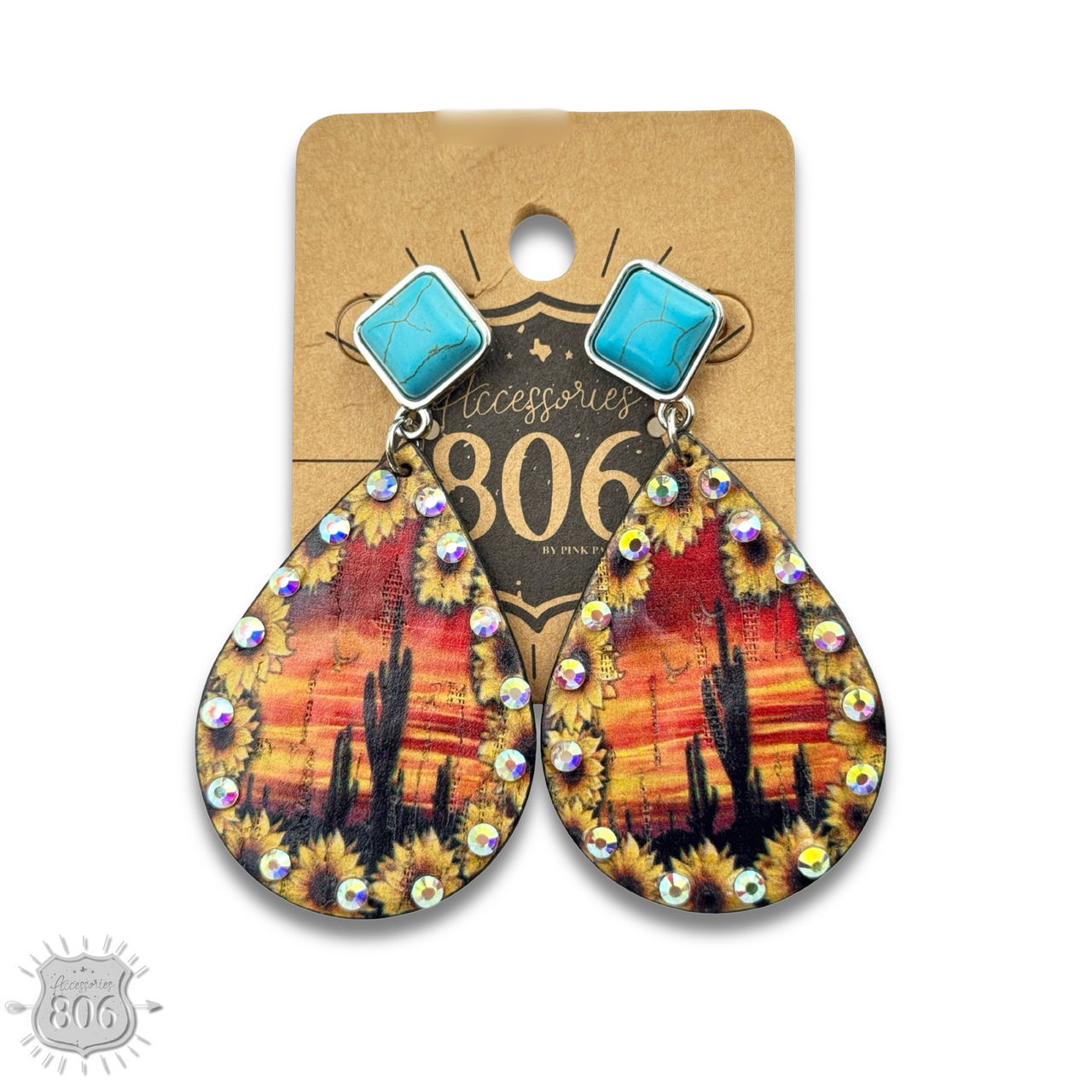 Desert scene teardrop earring, last call