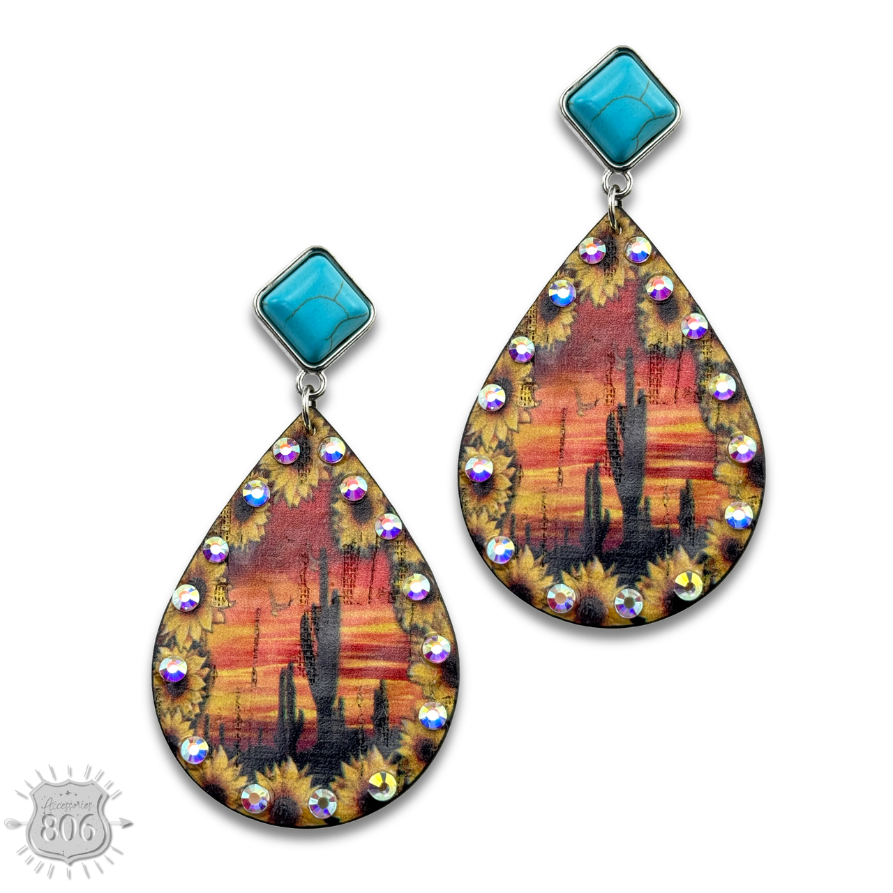 Desert scene teardrop earring, last call