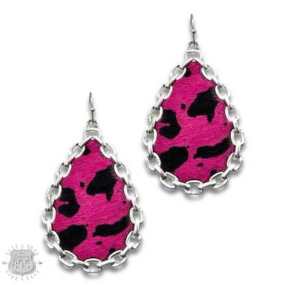 Chain link, cow print teardrop earring, last call