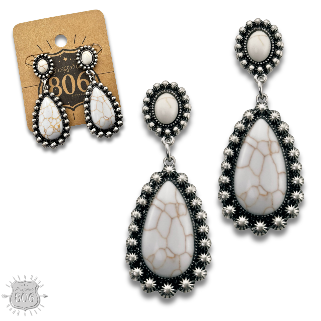 Stone teardrop in silver setting earring - LC
