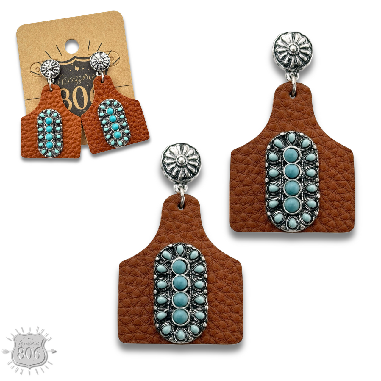 Pebbled ear tag earring,stone center, last call