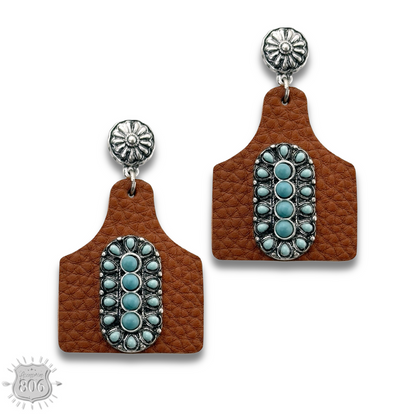 Pebbled ear tag earring,stone center, last call