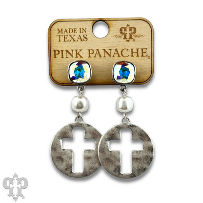 Cross medallion earring with Austrian crystal