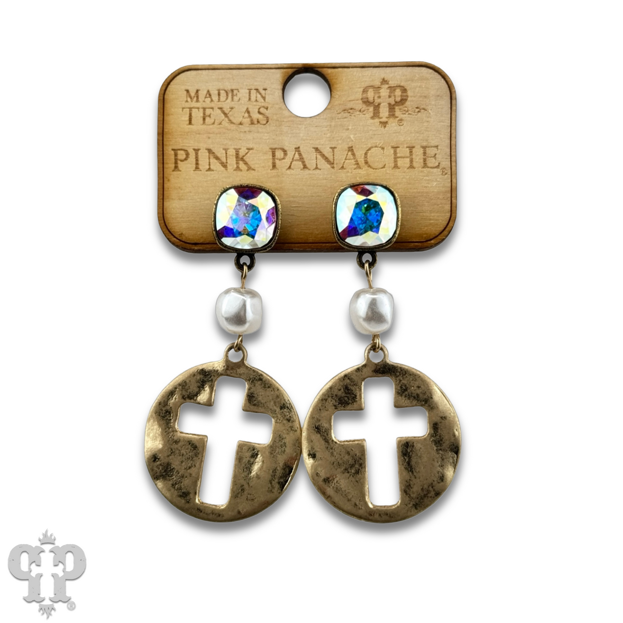 Cross medallion earring with Austrian crystal