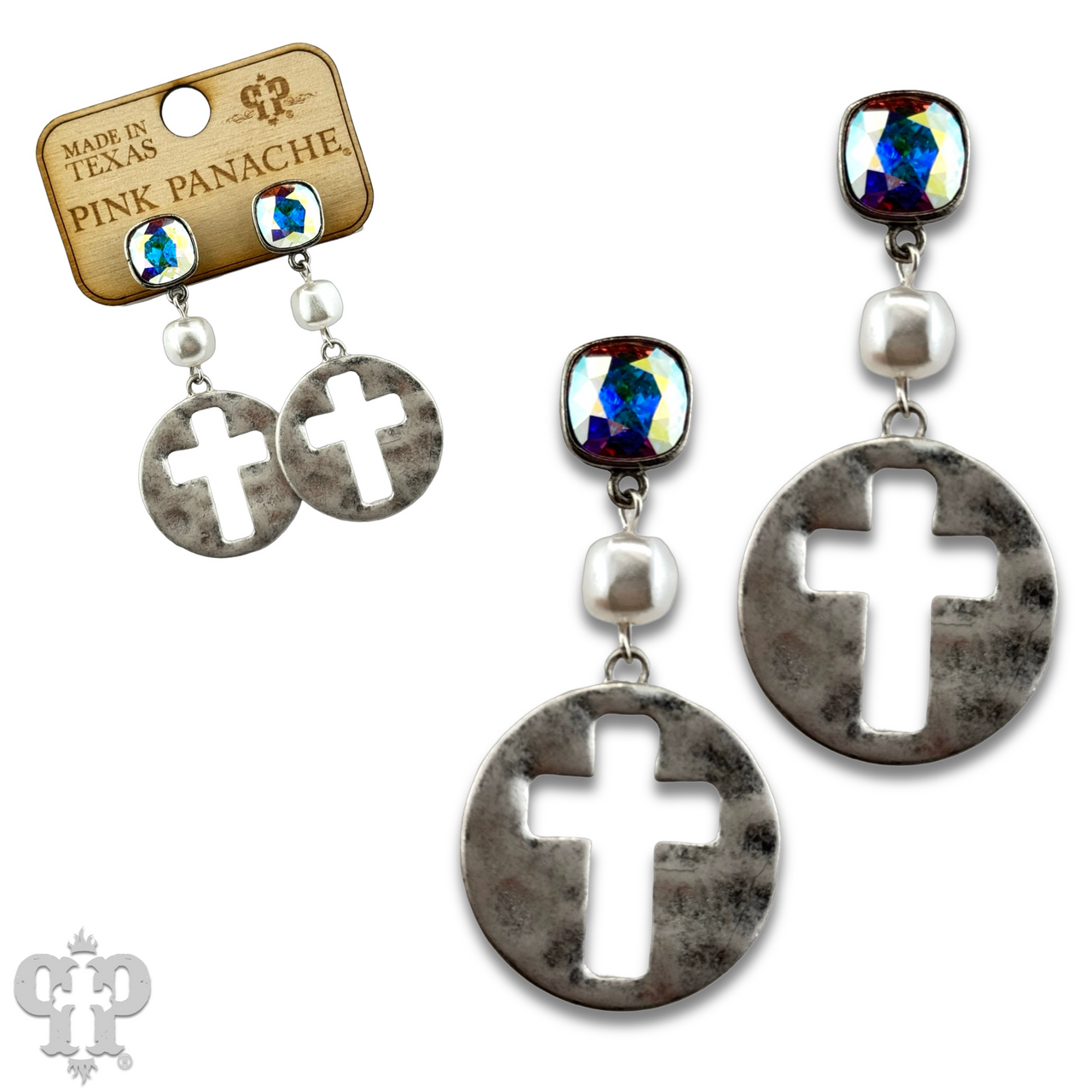 Cross medallion earring with Austrian crystal