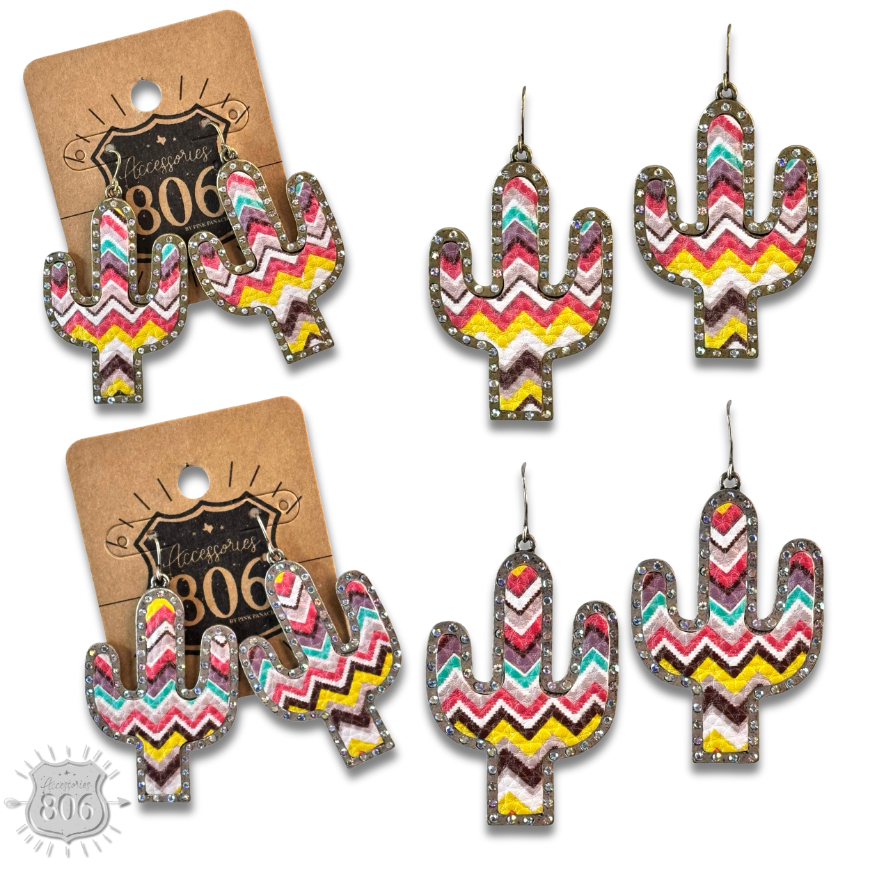 Multi-color zig zag cactus earring, last call