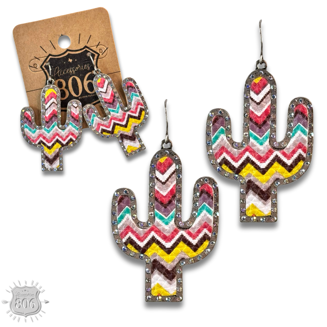 Multi-color zig zag cactus earring, last call