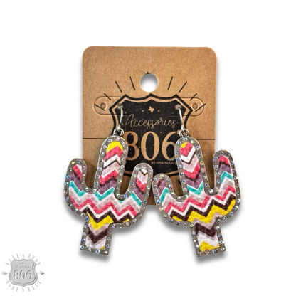 Multi-color zig zag cactus earring, last call