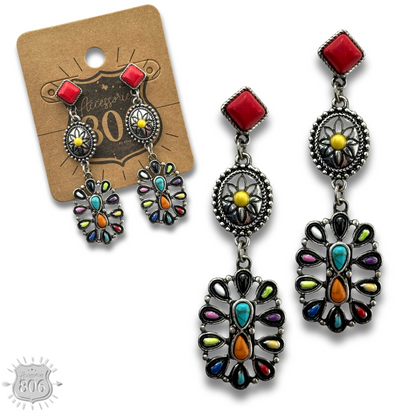 Flower concho post, triple drop earring, last call