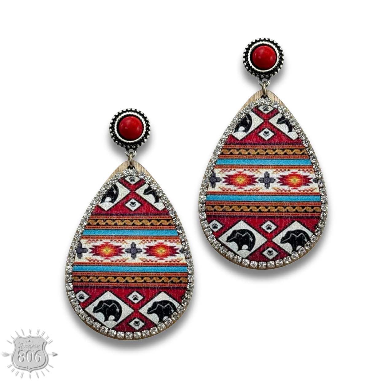 Western print wood teardrop earring, last call