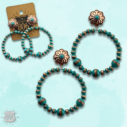 Beaded circle on concho post earring - LC