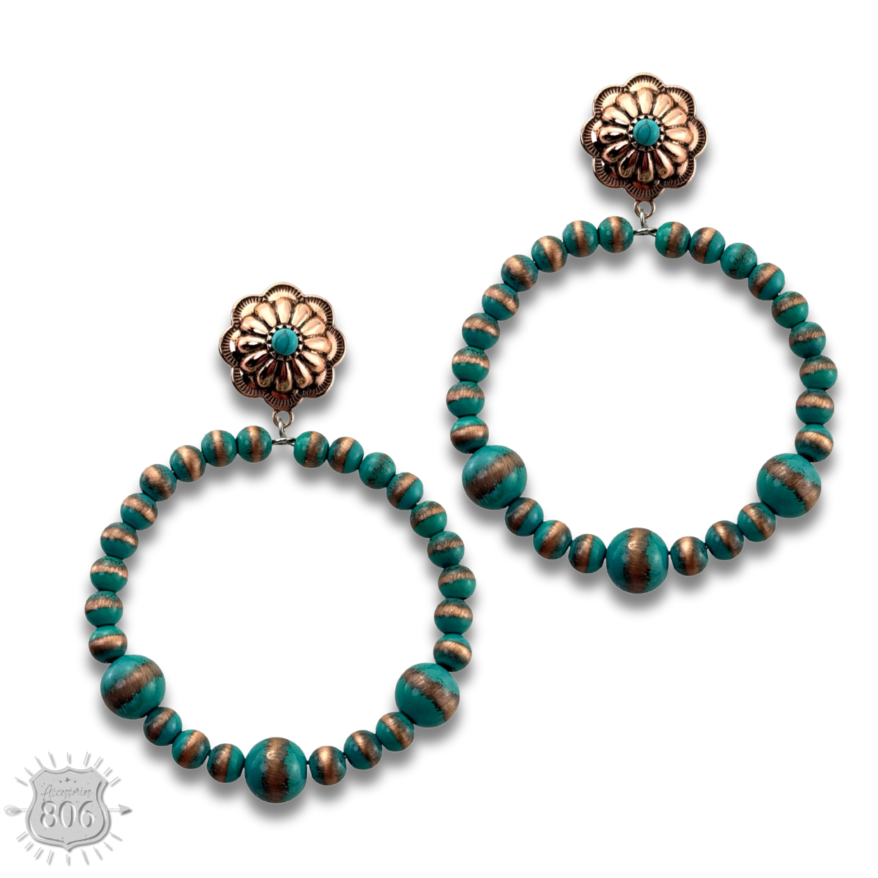 Beaded circle on concho post earring - LC