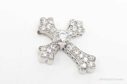 Vintage Designer MEDA Cubic Zirconia Cross Sterling Silver Necklace Pendant