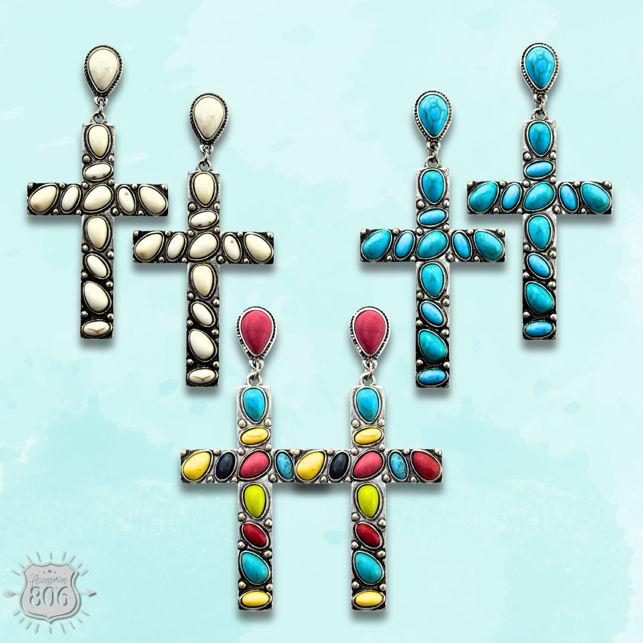 Stone cross earring - LC