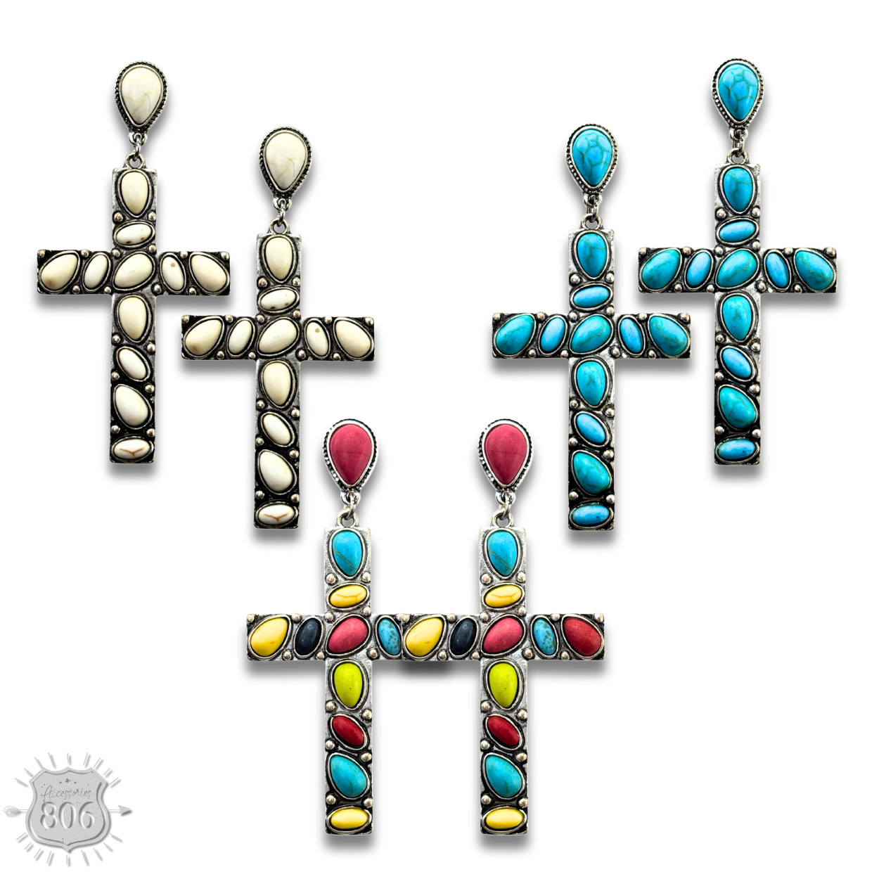 Stone cross earring - LC