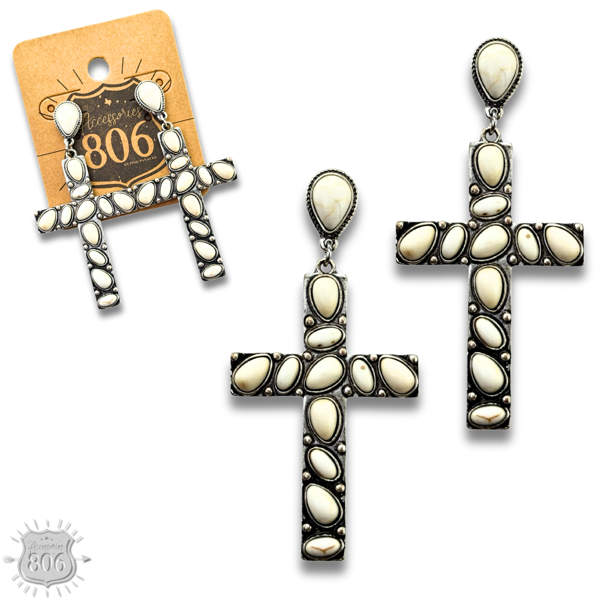 Stone cross earring - LC