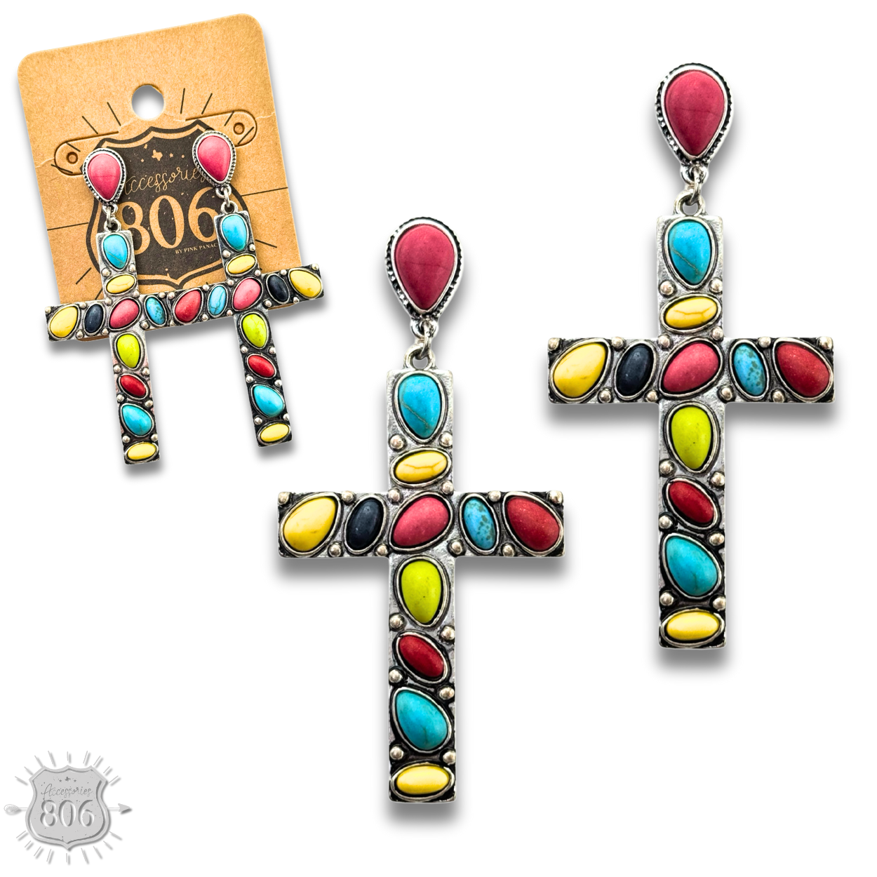 Stone cross earring - LC
