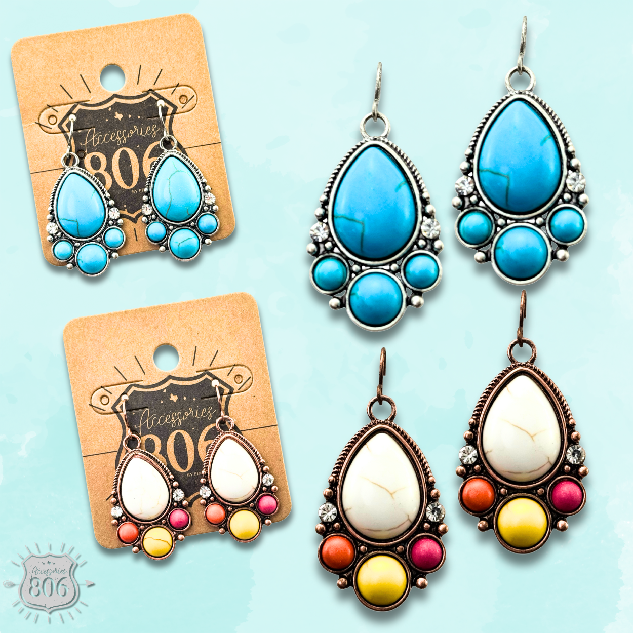 Decorative stone teardrop earring - LC