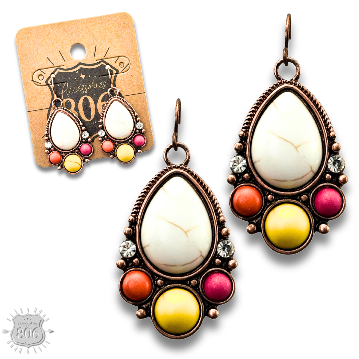 Decorative stone teardrop earring - LC