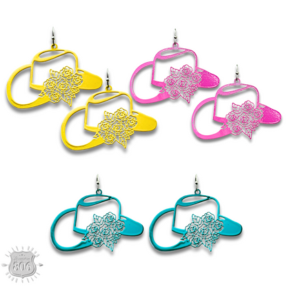 Flower cowboy hat earring - LC