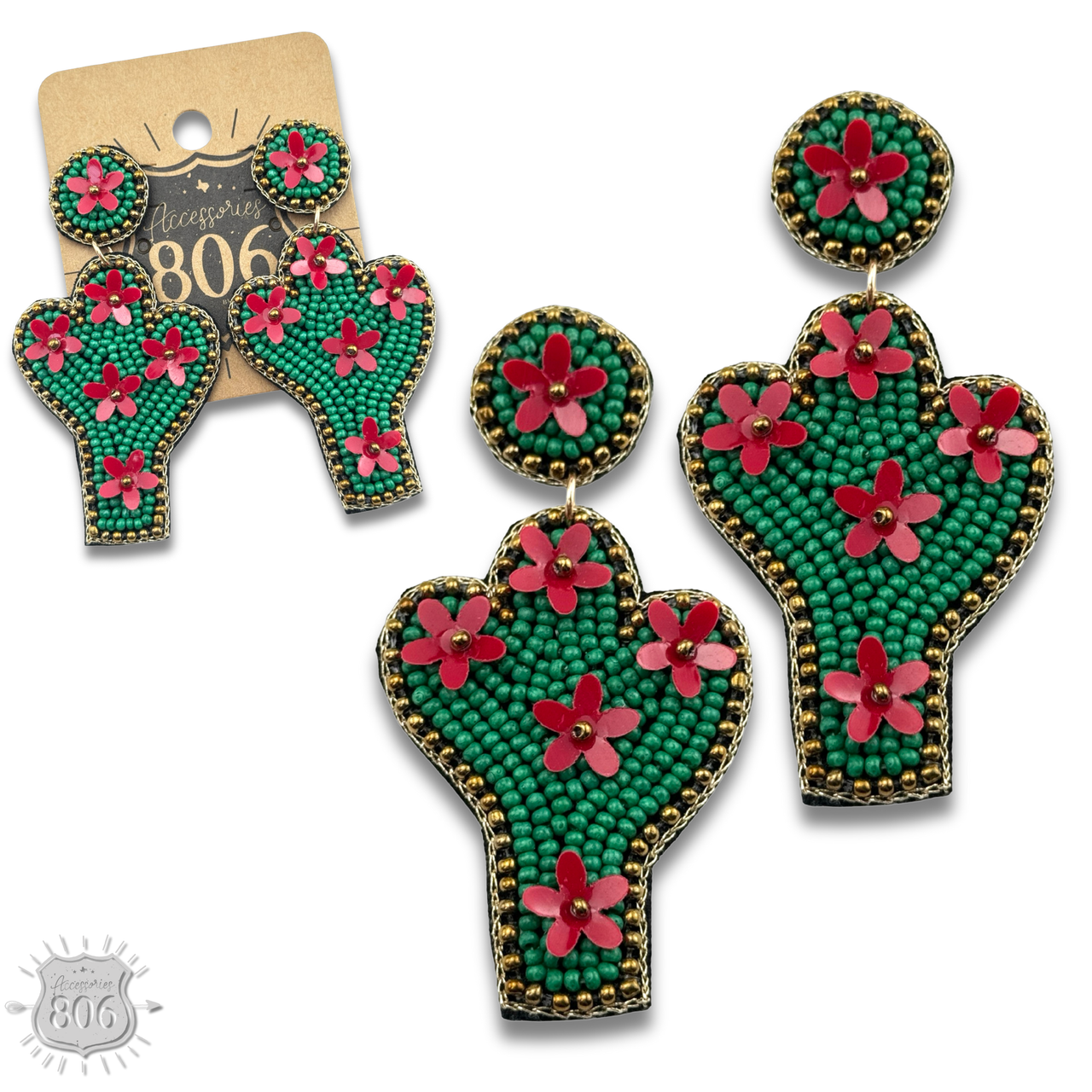 Seed bead cactus earring - LC