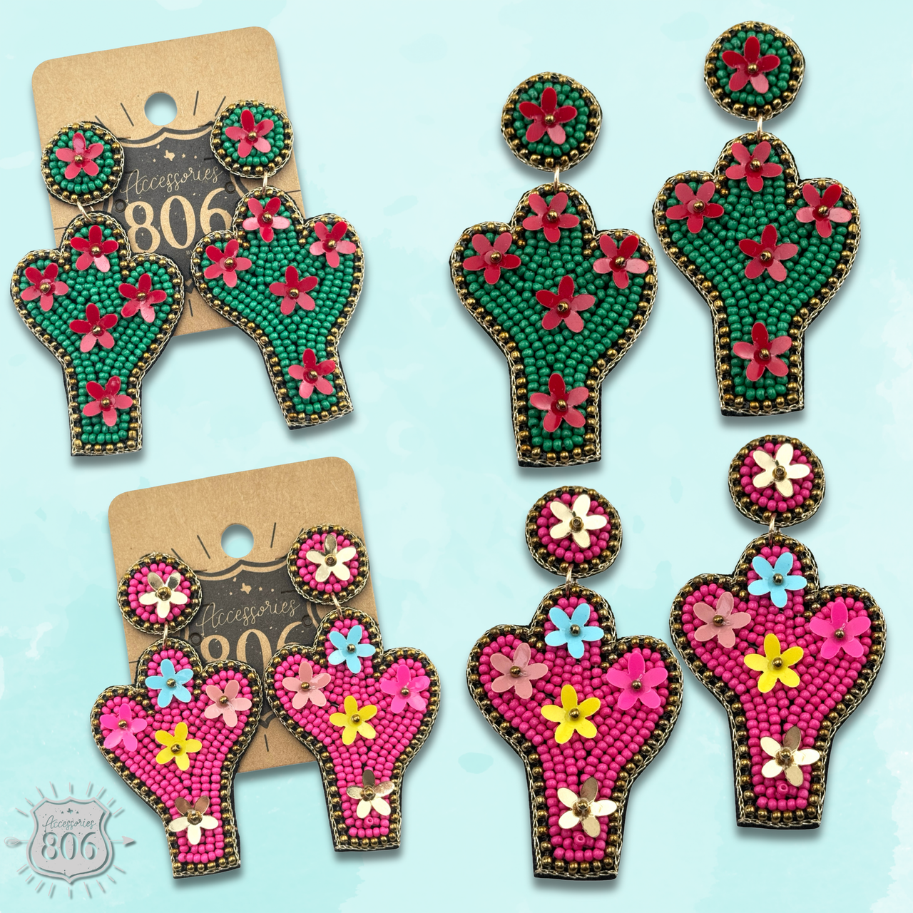 Seed bead cactus earring - LC