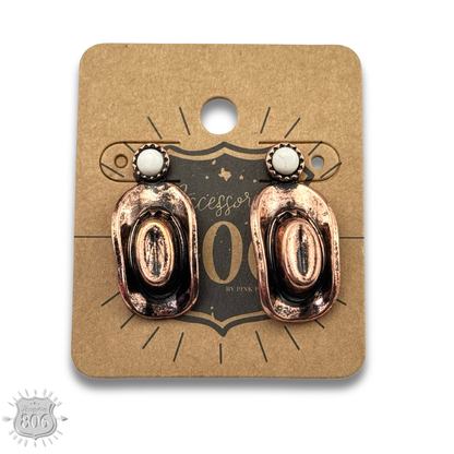 Western cowboy hat on stone post earring