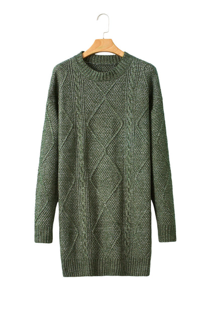 Cable Knit Sweater Dress - Green