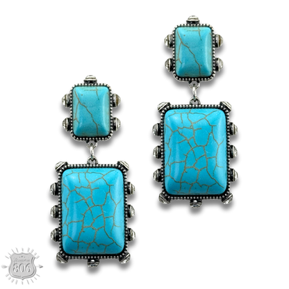 Turquoise and rhinestone double stone rectangle earring
