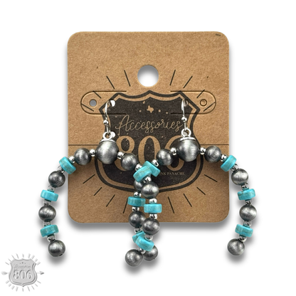 Turquoise, silver arched horn earring