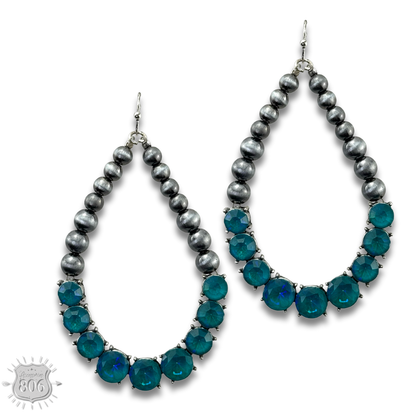 Silver and rhinestone teardrop earring