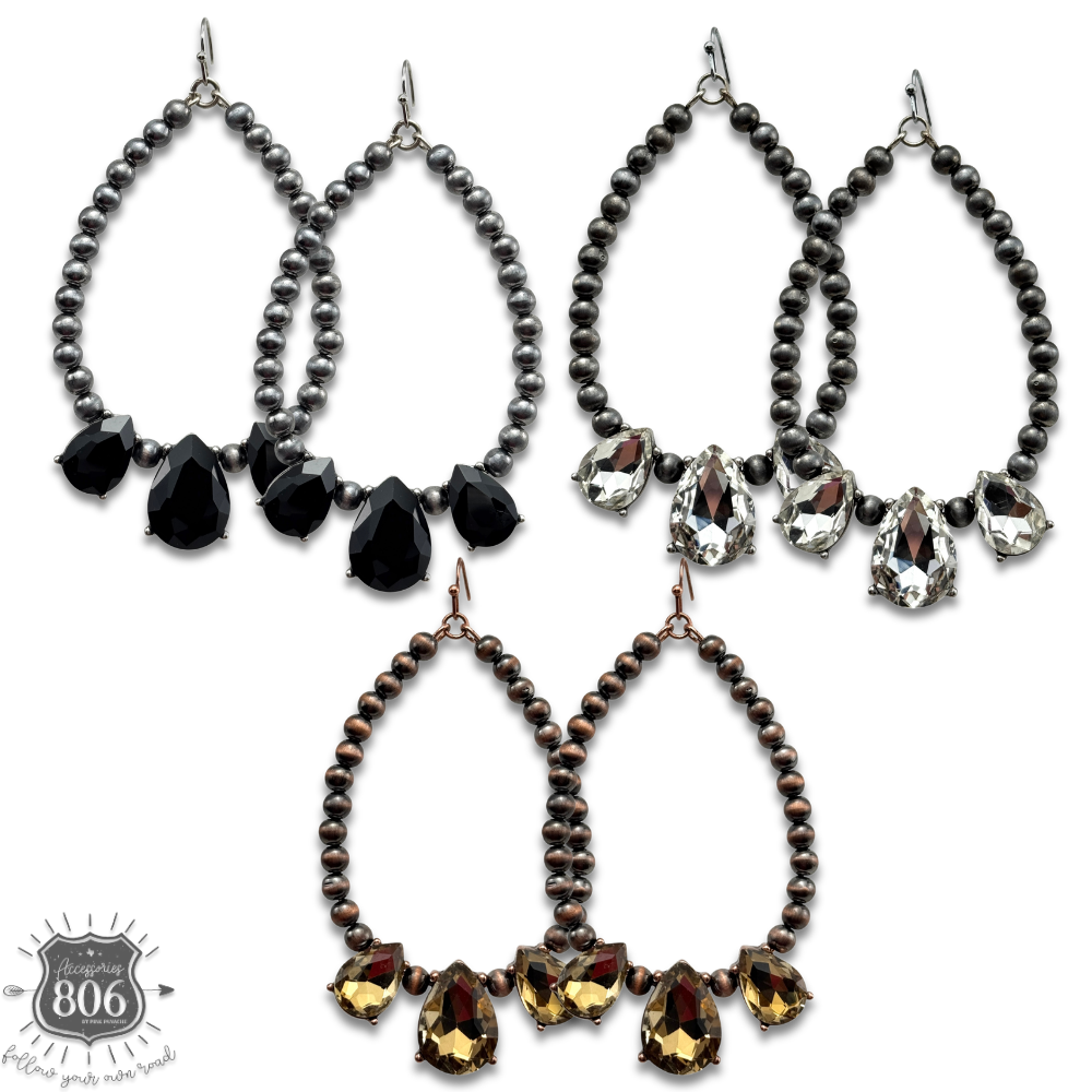 Western burnished bead and rhinestone teardrop earring