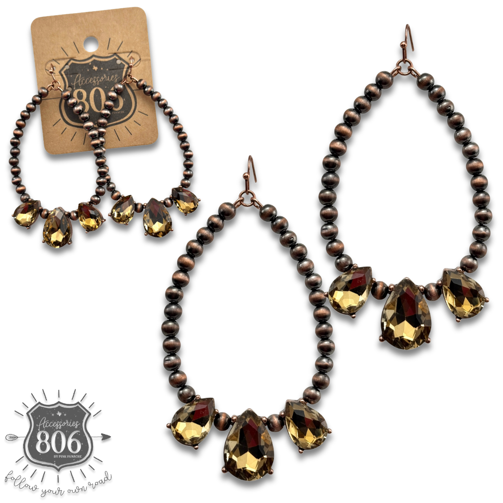 Western burnished bead and rhinestone teardrop earring