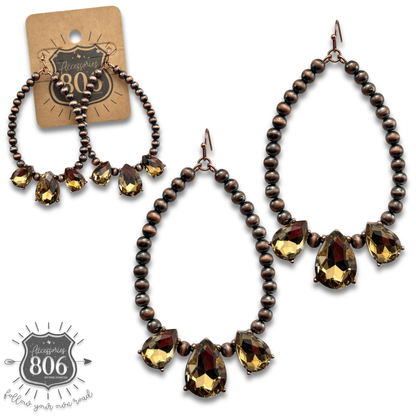 Western burnished bead and rhinestone teardrop earring