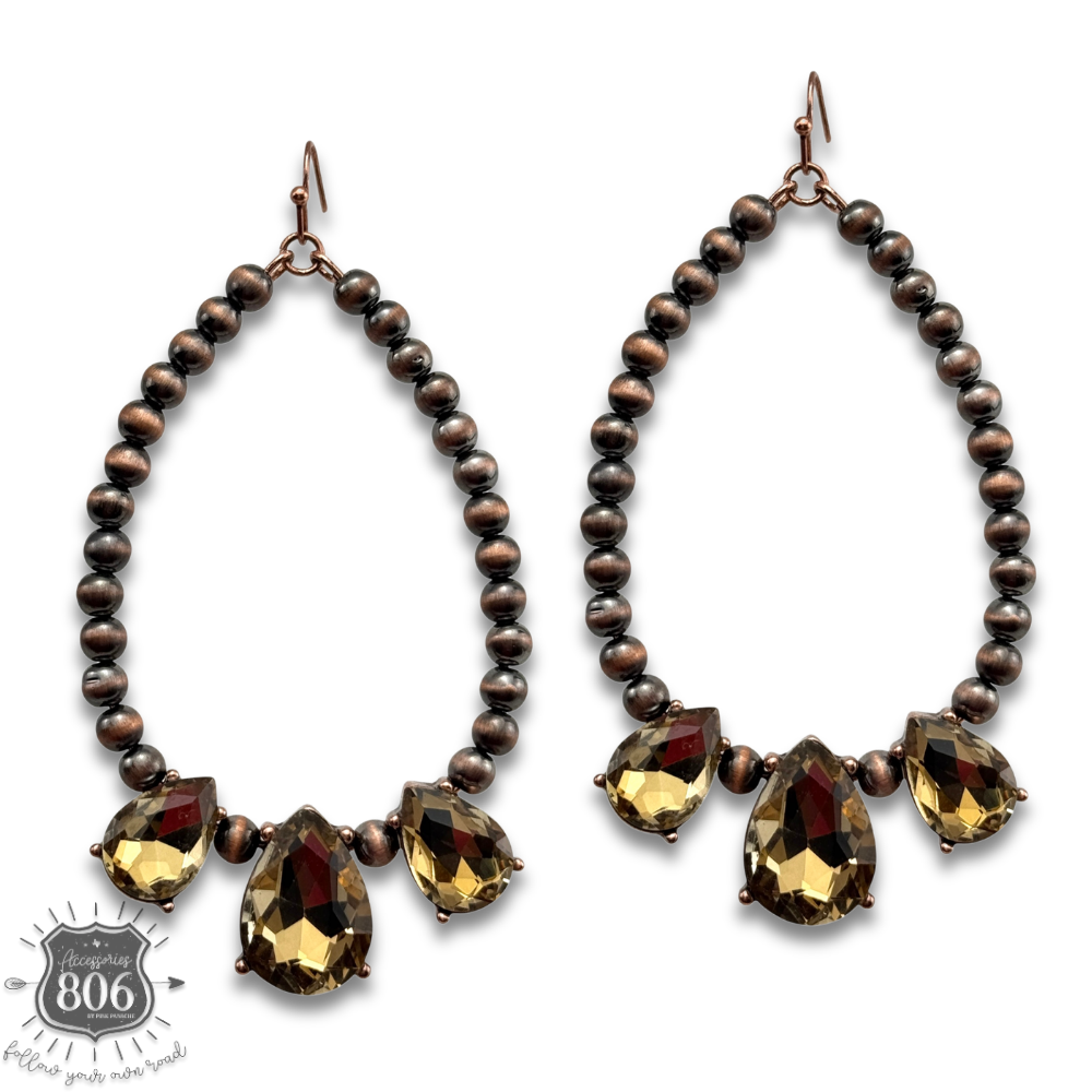 Western burnished bead and rhinestone teardrop earring