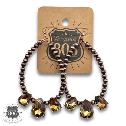 Western burnished bead and rhinestone teardrop earring