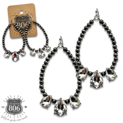 Western burnished bead and rhinestone teardrop earring