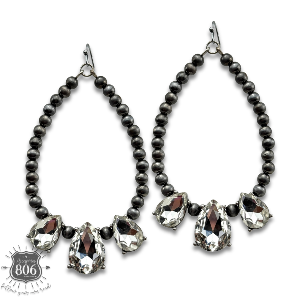Western burnished bead and rhinestone teardrop earring