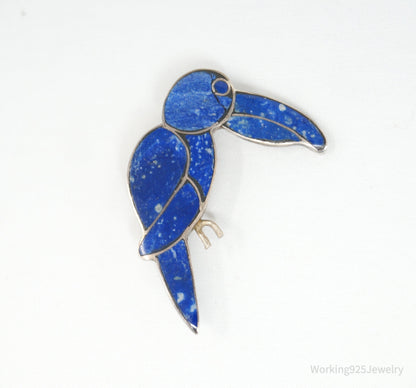 Vintage Handmade Lapis Lazuli Parrot 980 Silver Southwestern Brooch Pendant