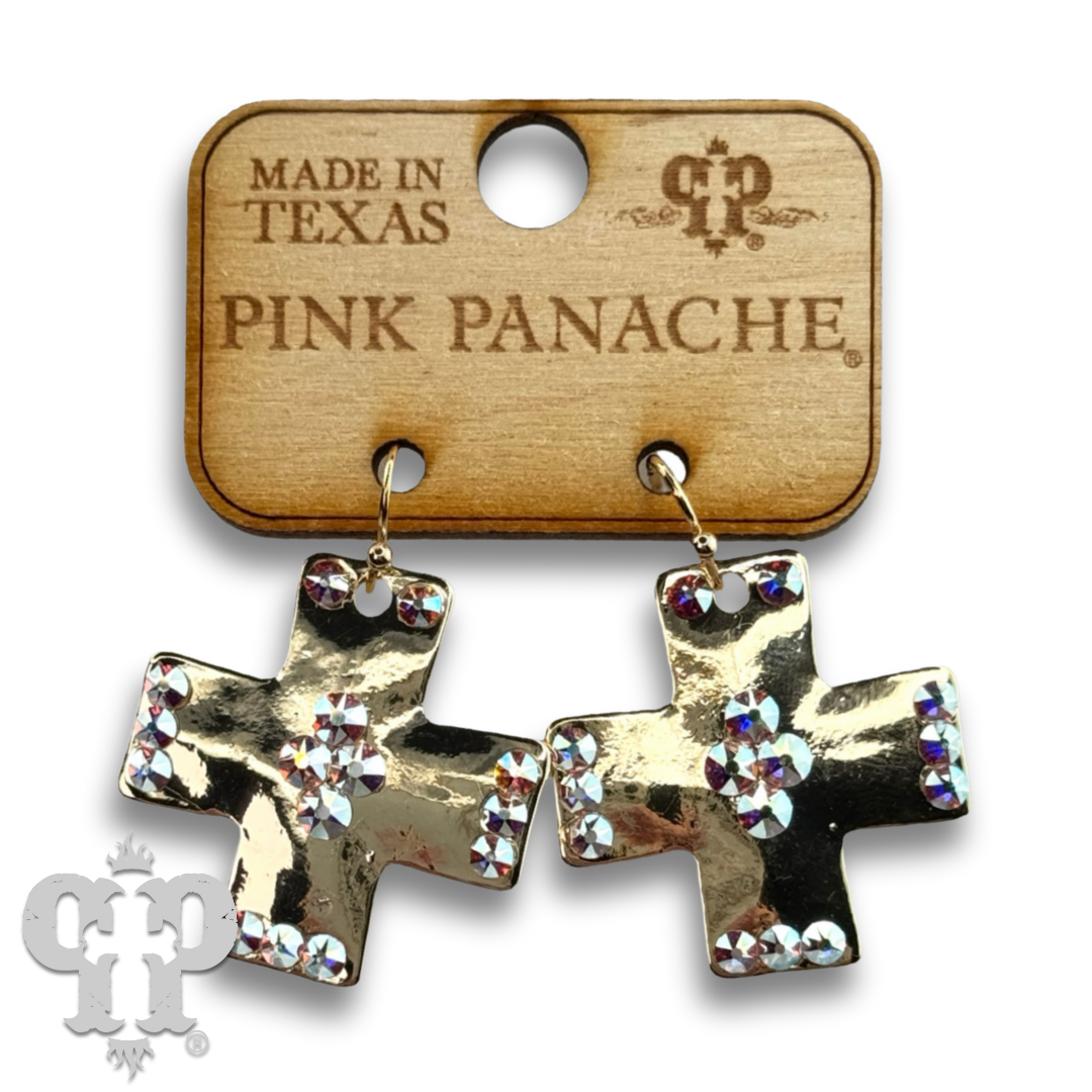 Shiny square cross earring with Austrian crystals