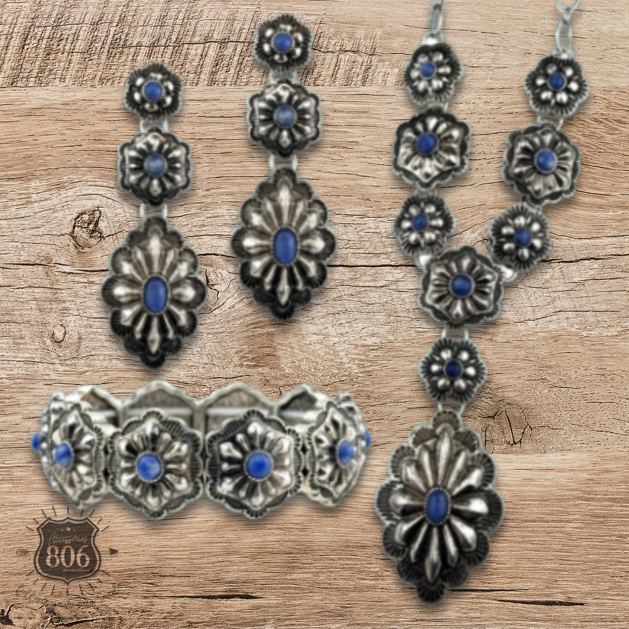 Western denim stone concho earring