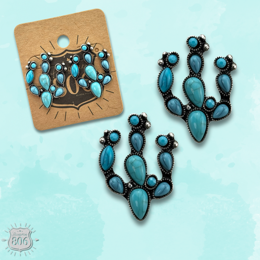 Turquoise color stone cactus earring