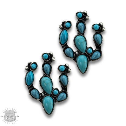 Turquoise color stone cactus earring